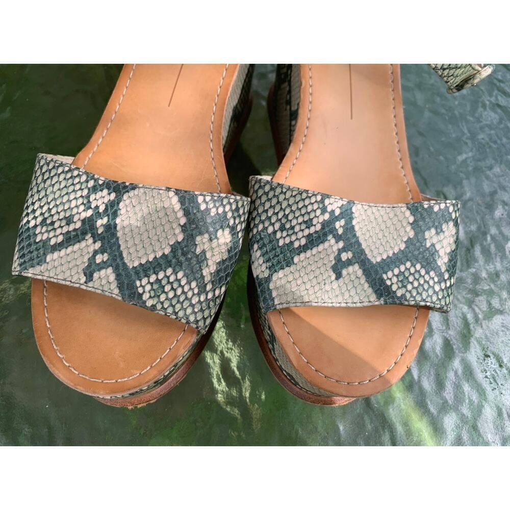 Dolce Vita Datiah Snake Platform Gray Green Platform Wedge Sandals Size 9.5 - Picture 9 of 9